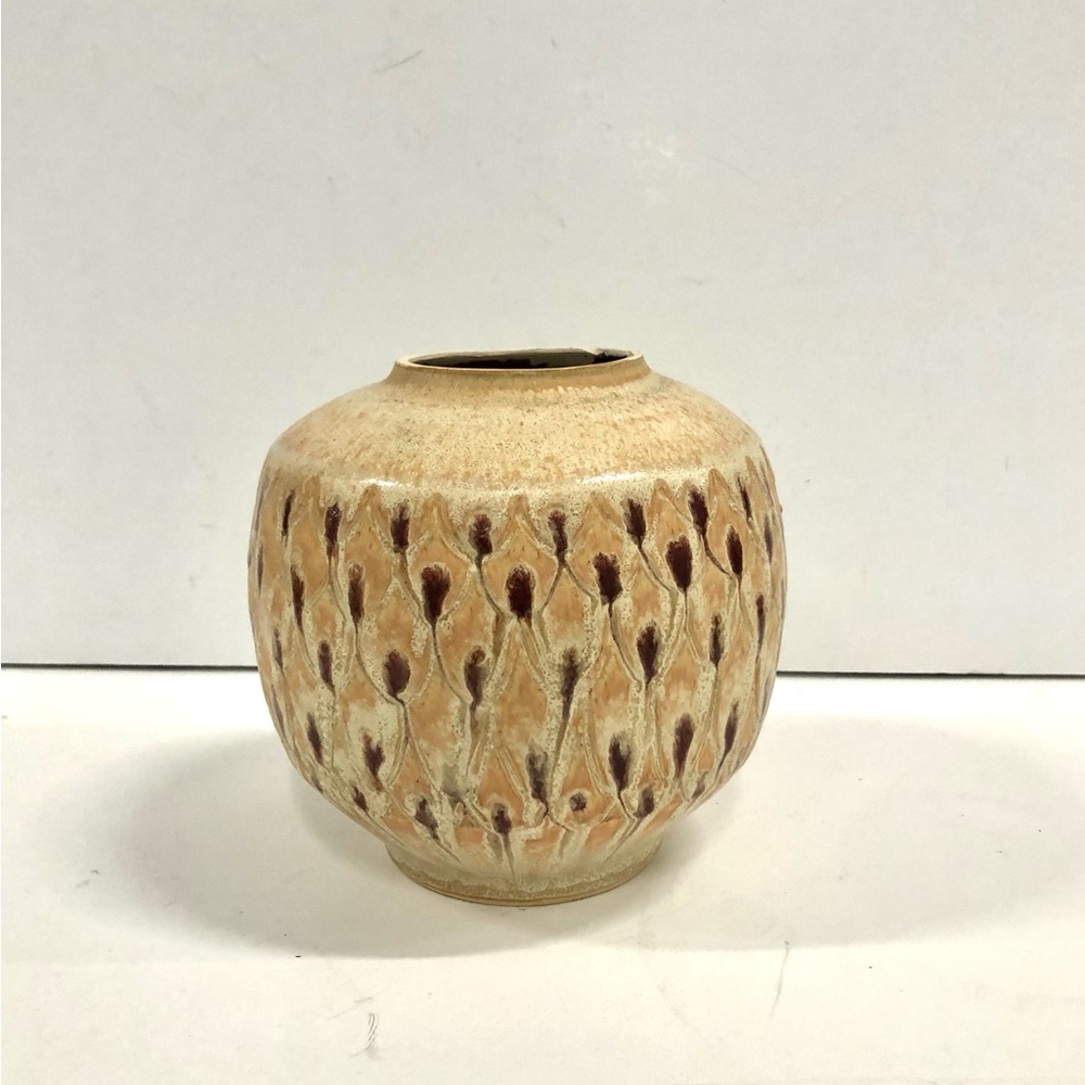 MCM Handcrafted Beige and Brown Ceramic Vase